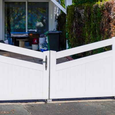 Door Large Metal Gate White Facade Fence Home Suburb Street Access Entrance House Garden Min